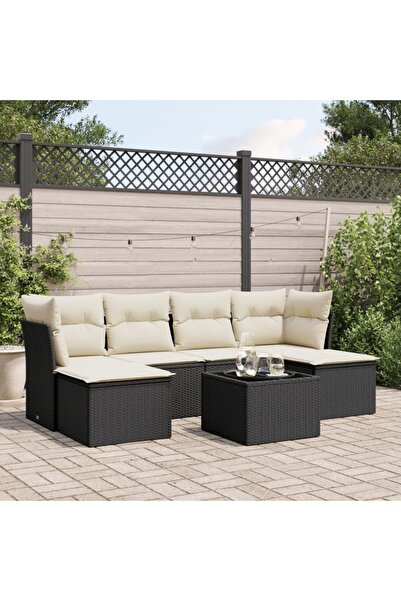 vidaxl Set canapele de gradina cu perne, 7 piese, negru, poliratan