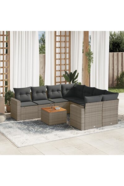vidaxl Set canapele de gradina, 9 piese, cu perne, gri, poliratan