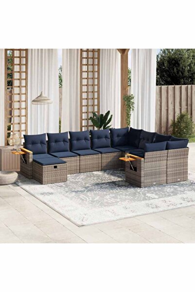 vidaxl Set canapele de gradina cu perne, 10 piese, gri, poliratan