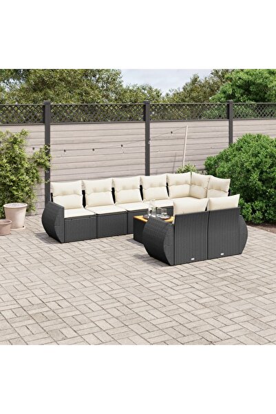 vidaxl Set mobilier de gradina cu perne, 9 piese, negru, poliratan