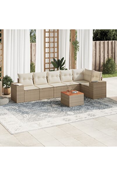 vidaxl Set canapele de gradina, 7 piese, cu perne, bej, poliratan