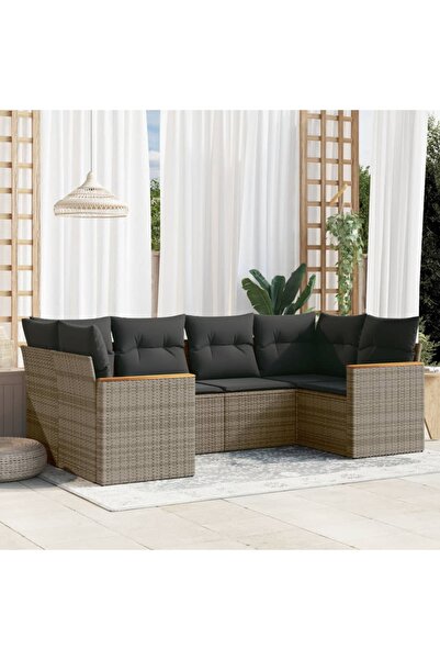 vidaxl Set mobilier gradina cu perne, 6 piese, gri, poliratan