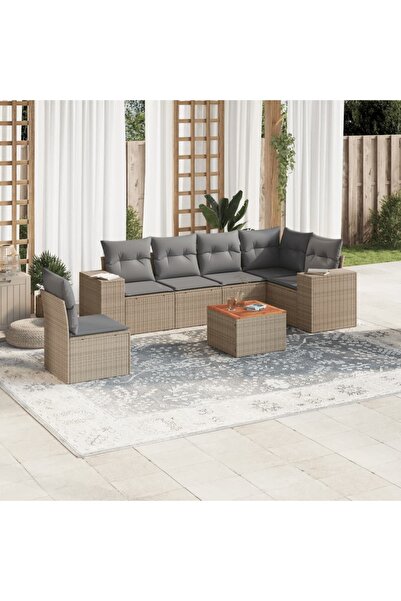 vidaxl Set canapele de gradina, 7 piese, cu perne, bej, poliratan