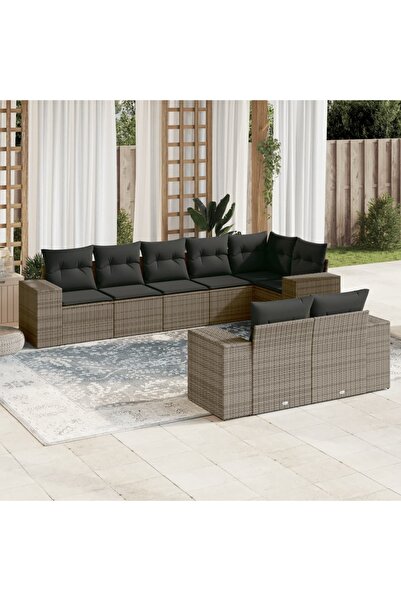 vidaxl Set canapele de gradina cu perne, 8 piese, gri, poliratan