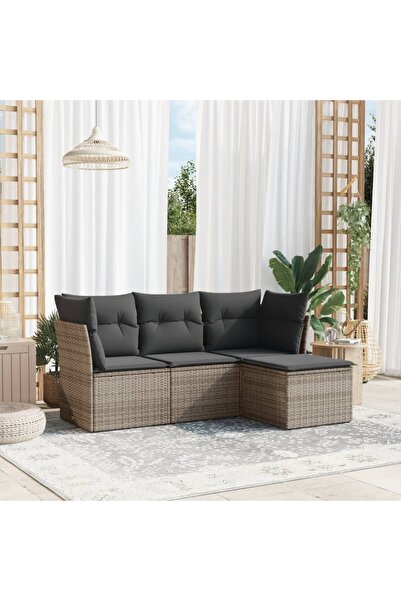 vidaxl Set canapea de gradina cu perne, 4 piese, gri, poliratan
