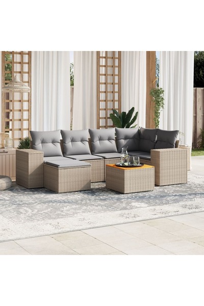 vidaxl Set canapele de gradina, 7 piese, cu perne, bej, poliratan