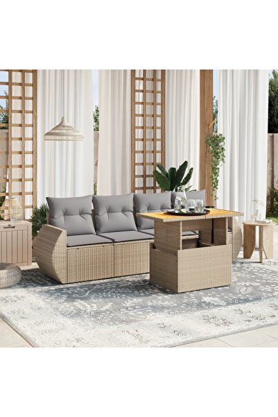vidaxl Set canapele de gradina cu perne, 5 piese, bej, poliratan