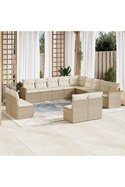 vidaxl Set canapele de gradina, 13 piese, cu perne, bej, poliratan