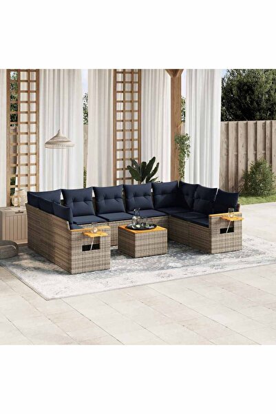 vidaxl Set canapele de gradina cu perne, 10 piese, gri, poliratan