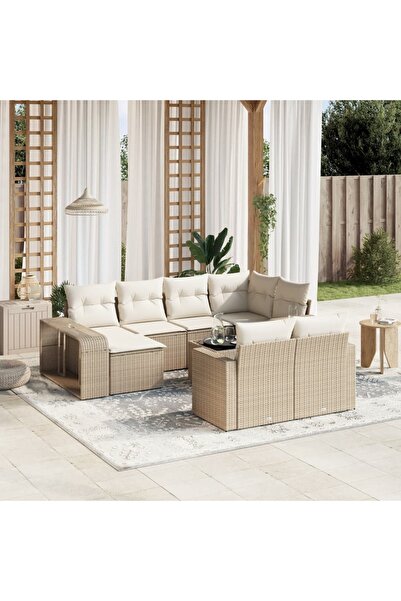 vidaxl Set canapele de gradina cu perne, 11 piese, bej, poliratan