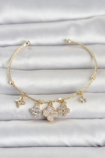 Generic Brand Gold Color Brass Clover Detailed Charm Women's Bracelet Tj-Bb8484