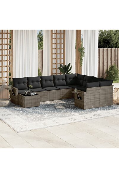 vidaxl Set mobilier de gradina cu perne, 10 piese, gri, poliratan