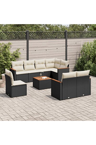 vidaxl Set mobilier de gradina cu perne, 9 piese, negru, poliratan