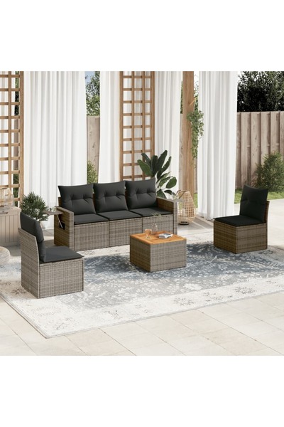 vidaxl Set mobilier gradina cu perne, 6 piese, gri, poliratan