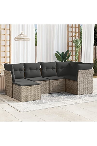 vidaxl Set mobilier gradina cu perne, 6 piese, gri, poliratan