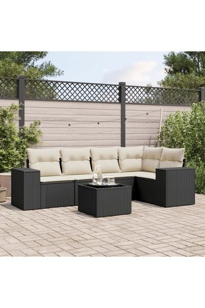 vidaxl Set mobilier de gradina cu perne, 6 piese, negru, poliratan