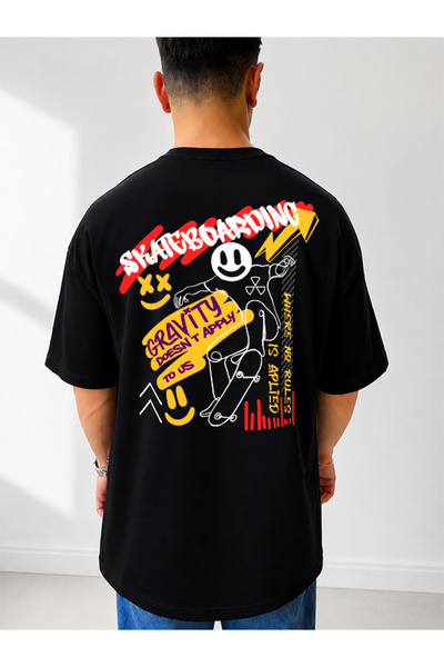 525 Tricou unisex oversize cu imprimeu pe spate, stil streetwear