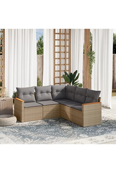 vidaxl Set canapele de gradina, 5 piese, cu perne, bej, poliratan