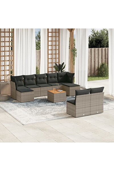 vidaxl Set mobilier de gradina cu perne, 10 piese, gri, poliratan