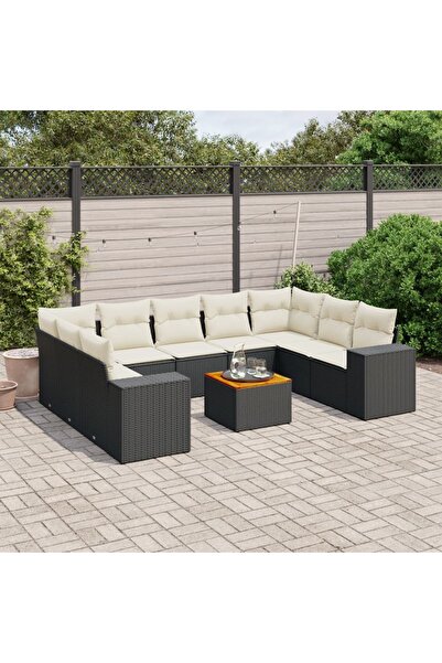 vidaxl Set canapele de gradina cu perne, 10 piese, negru, poliratan