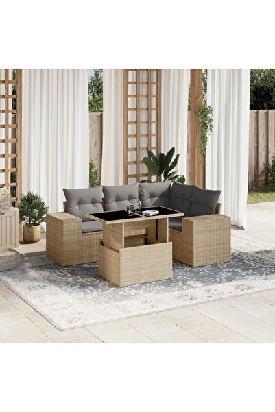 vidaxl Set canapele de gradina cu perne, 5 piese, bej, poliratan