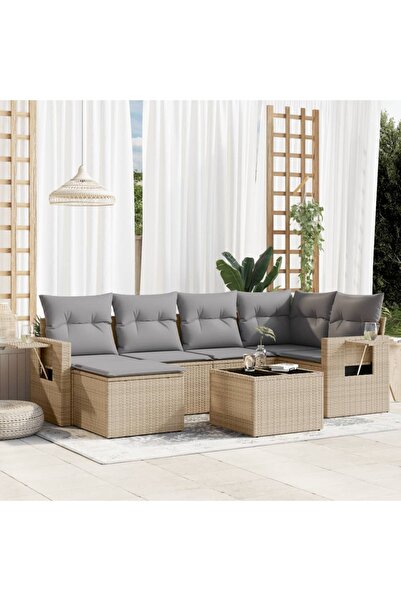 vidaxl Set canapele de gradina, 7 piese, cu perne, bej, poliratan