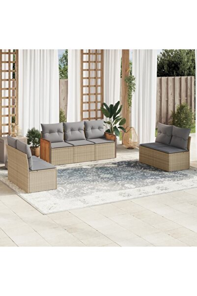 vidaxl Set canapele de gradina, 7 piese, cu perne, bej, poliratan