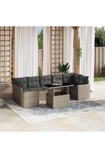 vidaxl Set mobilier de gradina cu perne, 8 piese gri deschis poliratan