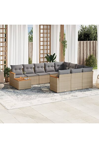vidaxl Set canapele de gradina cu perne, 11 piese, bej, poliratan