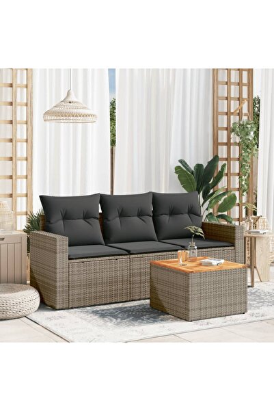 vidaxl Set canapea de gradina cu perne, 4 piese, gri, poliratan