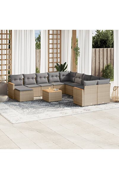 vidaxl Set canapele de gradina, 12 piese, cu perne, bej, poliratan