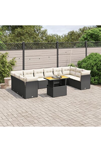vidaxl Set canapele de gradina cu perne, 11 piese, negru, poliratan
