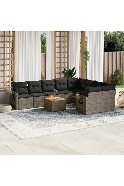 vidaxl Set mobilier de gradina cu perne, 10 piese, gri, poliratan