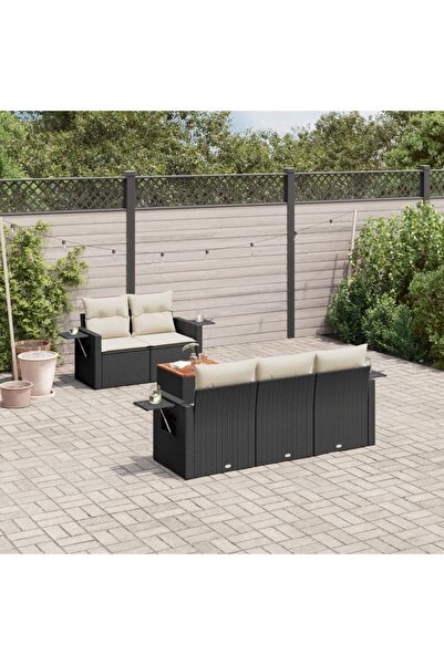 vidaxl Set mobilier de gradina cu perne, 6 piese, negru, poliratan