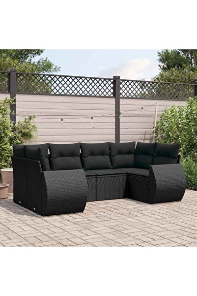 vidaxl Set mobilier de gradina cu perne, 6 piese, negru, poliratan