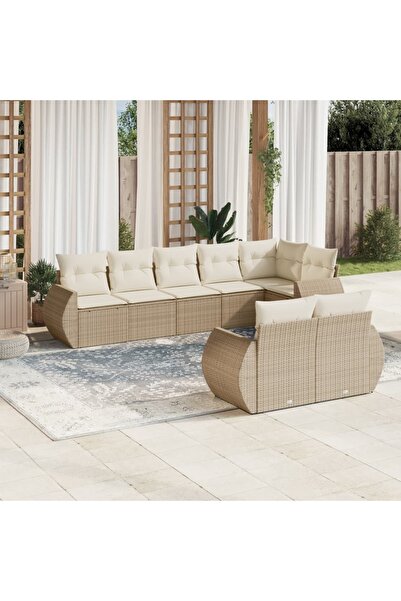 vidaxl Set canapele de gradina, 8 piese, cu perne, bej, poliratan