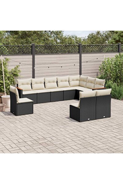 vidaxl Set canapele de gradina cu perne, 10 piese, negru, poliratan
