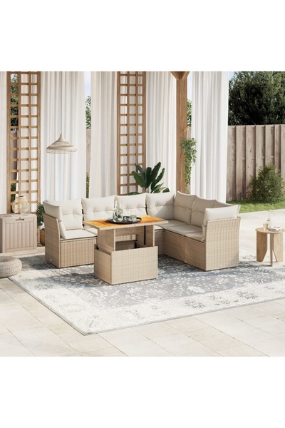 vidaxl Set canapele de gradina, 7 piese, cu perne, bej, poliratan