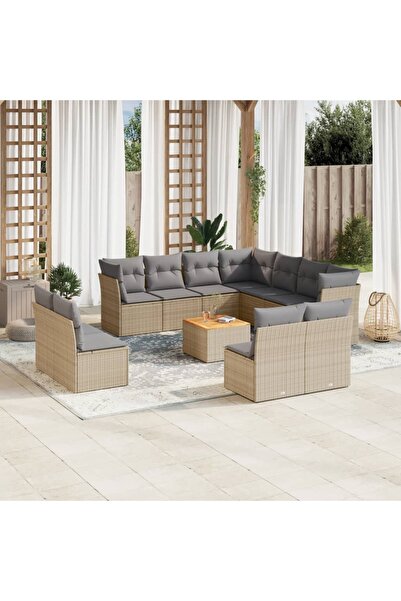 vidaxl Set canapele de gradina, 12 piese, cu perne, bej, poliratan