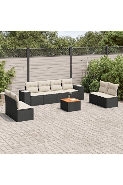vidaxl Set mobilier de gradina cu perne, 9 piese, negru, poliratan