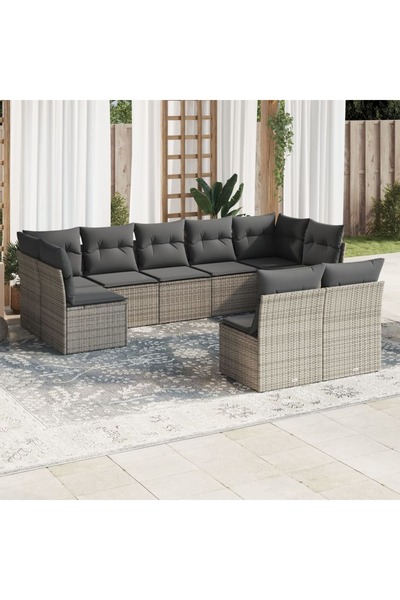 vidaxl Set canapele de gradina, 9 piese, cu perne, gri, poliratan
