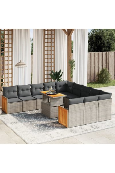 vidaxl Set canapele de gradina cu perne, 11 piese, gri, poliratan