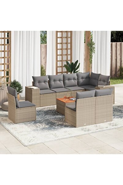 vidaxl Set canapele de gradina, 9 piese, cu perne, bej, poliratan