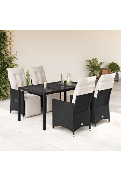 vidaxl Set mobilier de gradina cu perne, 5 piese, negru, poliratan