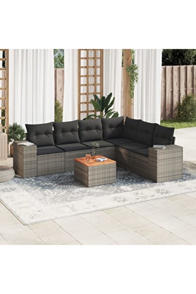 vidaxl Set canapele de gradina, 7 piese, cu perne, gri, poliratan
