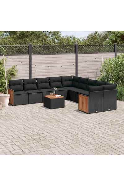 vidaxl Set canapele de gradina cu perne, 11 piese, negru, poliratan