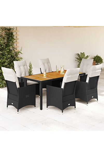 vidaxl Set mobilier de gradina cu perne, 7 piese, negru, poliratan