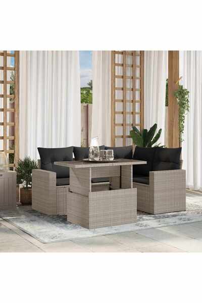 vidaxl Set canapele de gradina cu perne, 5 piese gri deschis poliratan