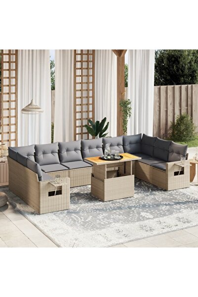 vidaxl Set canapele de gradina cu perne, 11 piese, bej, poliratan
