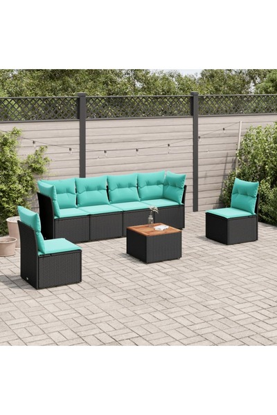 vidaxl Set canapele de gradina cu perne, 7 piese, negru, poliratan